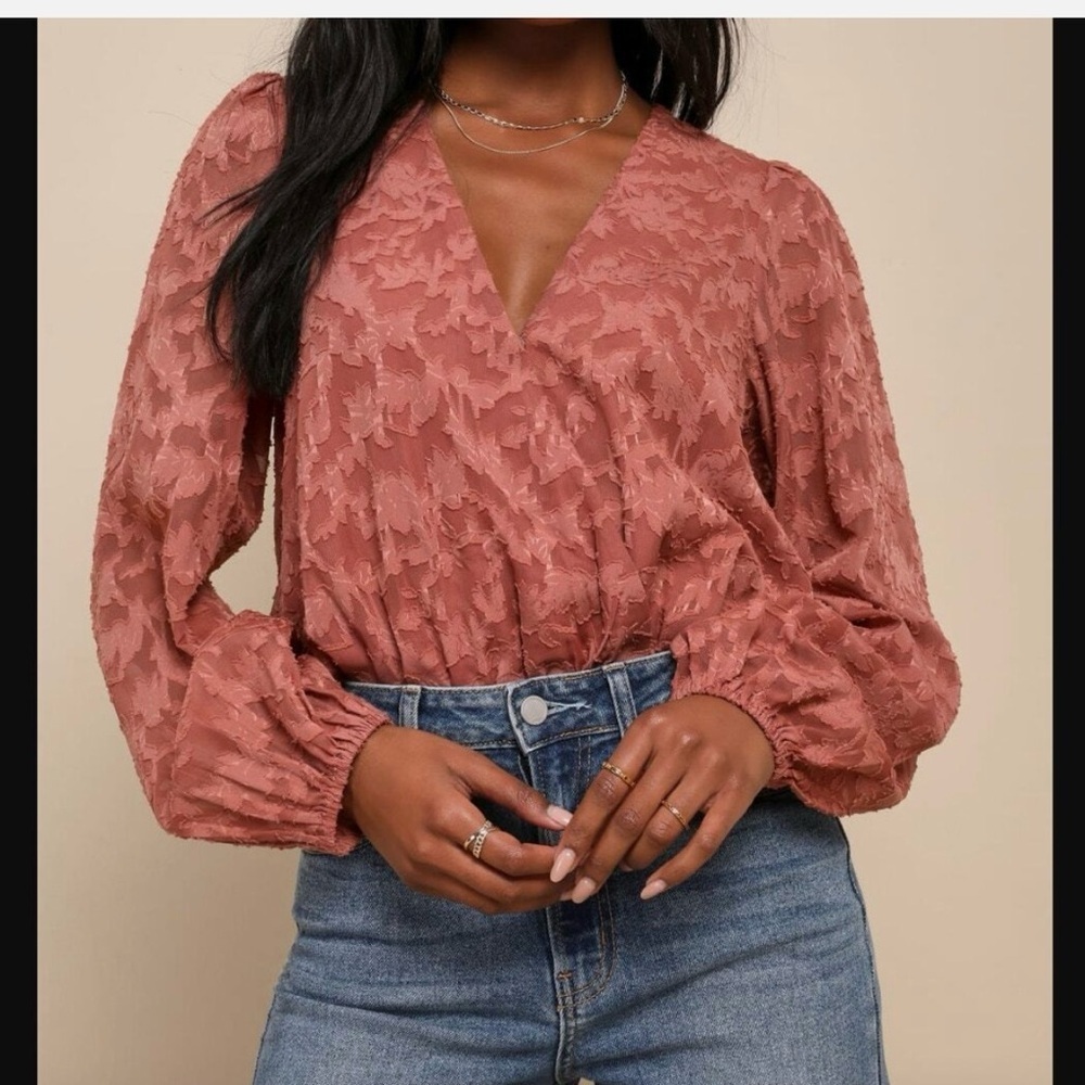 Lulus dusty pink faux wrap bodice bodysuit blouse